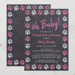 Invitation Baby shower virtuel Empreinte de patte Chalkboard 