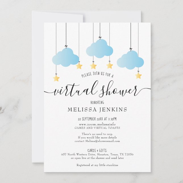 Invitation Baby-Shower Virtuel En Ligne À Distance Par La Pos (Devant)