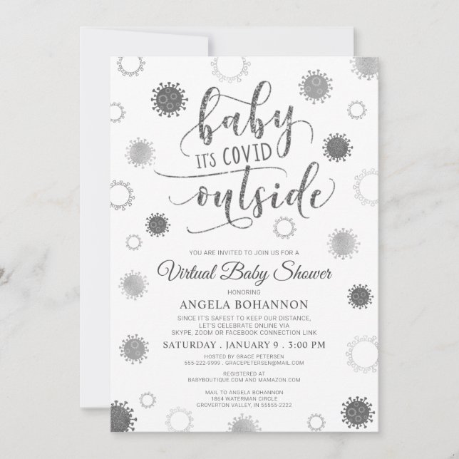 Invitation Baby shower virtuel en ligne bébé son COVID dehors (Devant)
