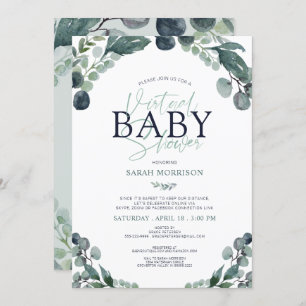 Invitation Baby shower virtuel Eucalyptus Sage Blue