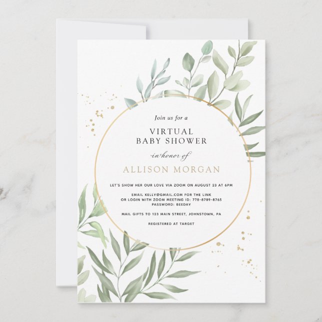 Invitation Baby shower virtuel Eucalyptus verdoyant (Devant)