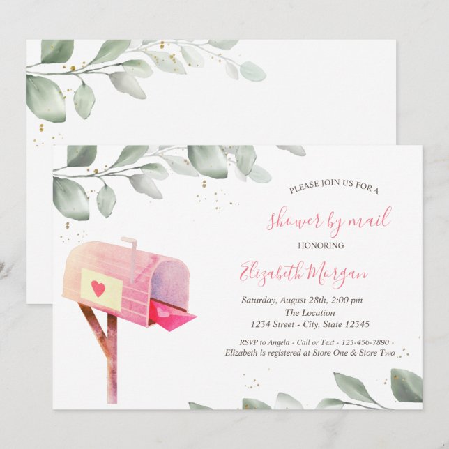 Invitation Baby shower virtuel Feuilles de boîte aux lettres  (Devant / Derrière)