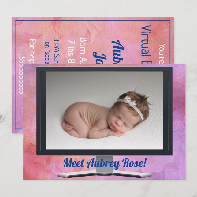 Invitation Baby shower virtuel fille (Devant / Derrière)