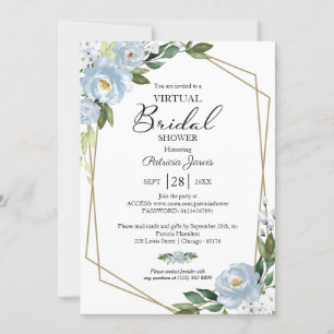 Invitation Baby Shower Virtuel Fleurs Bleu Poussiéreux Géomét