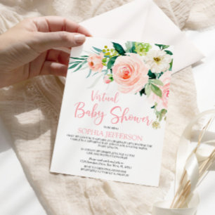 Invitation Baby shower virtuel Fleurs roses