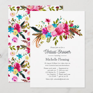 Invitation Baby Shower Virtuel Floral Boho Chic Aquarelle