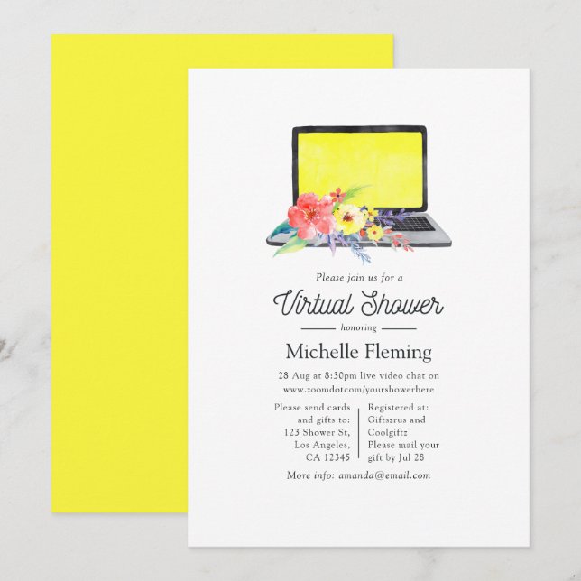 Invitation Baby shower virtuel Floral d'été (Devant / Derrière)