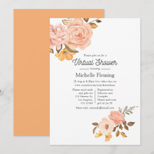 Invitation Baby shower virtuel floral rose et or