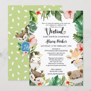 Invitation Baby shower virtuel garçon   Amis Masqués Safari