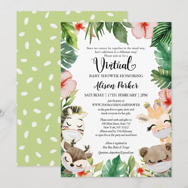 Invitation Baby shower Virtuel Genre Neutre Safari amis (Devant / Derrière)
