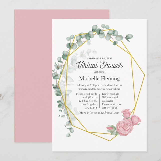Invitation Baby shower virtuel géométrique Eucalyptus (Devant / Derrière)