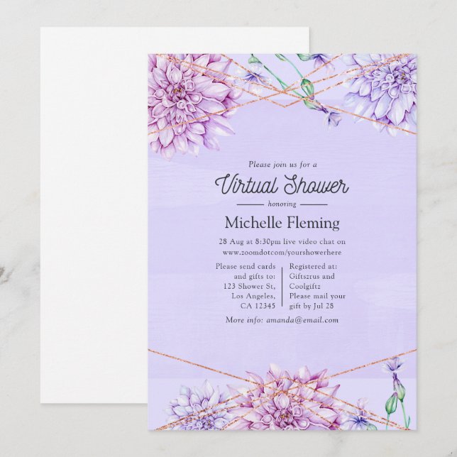 Invitation Baby shower virtuel géométrique Lavender et Gold (Devant / Derrière)