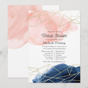Invitation Baby Shower Virtuel Géométrique Navy et Blush