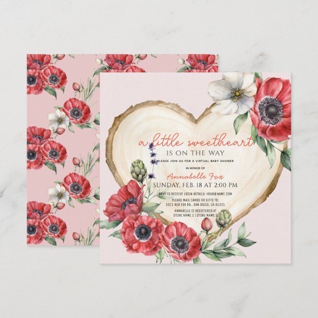 Invitation Baby shower virtuel Little Sweetheart Wood Slice (Devant / Derrière)