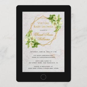 Invitation Baby shower virtuel Lys Tablet Floral Géométrique