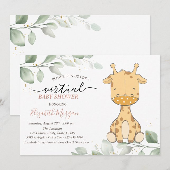 Invitation Baby shower virtuel Masque Giraffe bébé (Devant / Derrière)