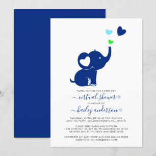 Invitation Baby shower virtuel minimal Blue Boy Elephant