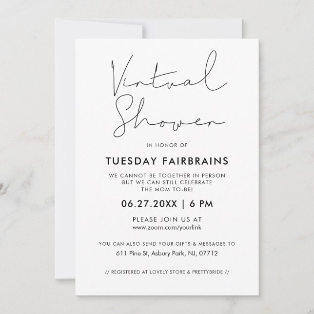 Invitation Baby shower virtuel minimaliste manuscrit (Devant)