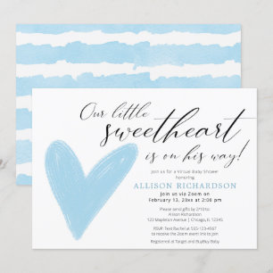Invitation Baby shower virtuel Moderne Valentines bleu blanc