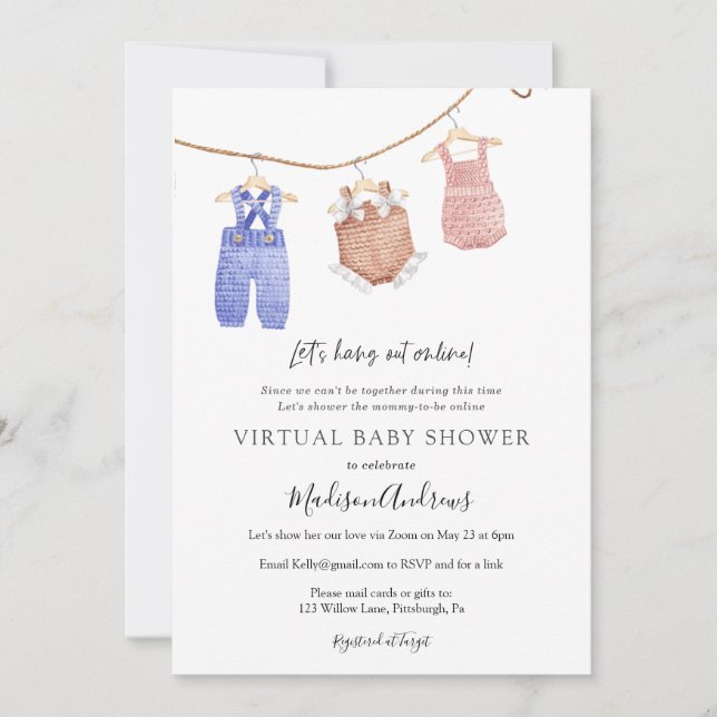 Invitation Baby shower virtuel Neutre garçon ou fille (Devant)