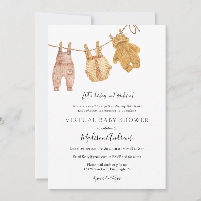 Invitation Baby shower virtuel Neutre sur le genre (Devant)
