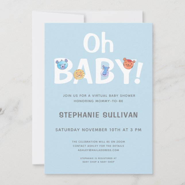 Invitation Baby shower virtuel Oh Baby Blue Boy moderne (Devant)
