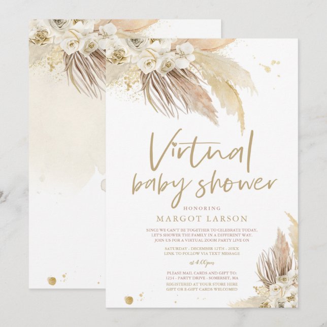 Invitation Baby shower virtuel Pampas Grass Neutre Genre (Devant / Derrière)