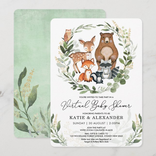 Invitation Baby shower virtuel par courrier| Bois de verdure (Devant / Derrière)