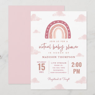Invitation Baby shower virtuel Pastel Pink Rainbow Nuages