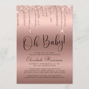 Invitation Baby shower virtuel Rose Gold Parties scintillant