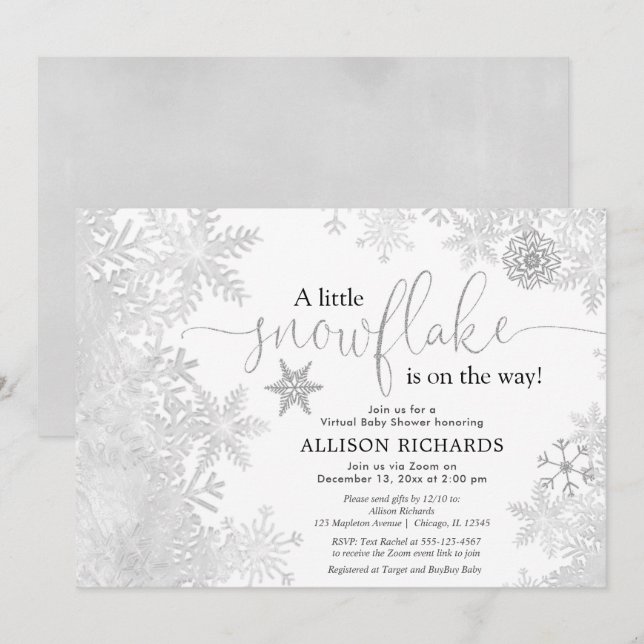 Invitation baby shower virtuel Snowflake blanc blanc (Devant / Derrière)