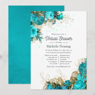 Invitation Baby Shower Virtuel Turquoise et Or Vintage