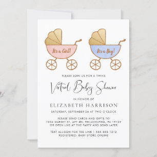 Invitation Baby shower virtuel Twin Girl Boy Watercolor