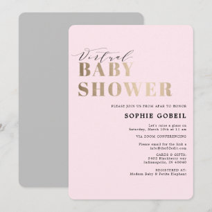 Invitation Baby shower VIRTUTAL simple rose et or