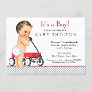 Invitation Baby-Shower Wagon Rouge