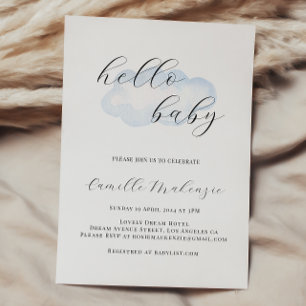 Invitation Baby shower Watercolor Blue Cloud