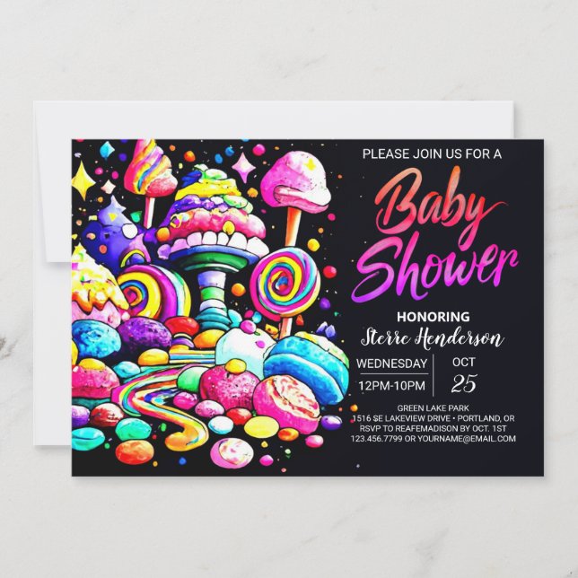 Invitation Baby shower Watercolor Candyland (Devant)