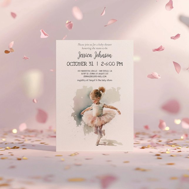 Invitation Baby shower Watercolor Little Ballerina (Créateur téléchargé)