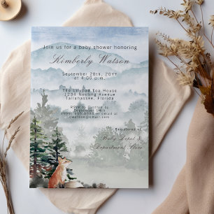 Invitation Baby shower Watercolor Woodland Forest Fox
