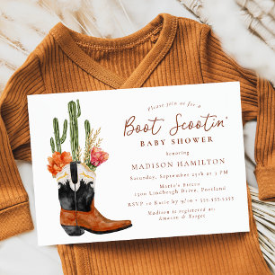 Invitation Baby Shower Western Boot Scootin' à l'aquarelle