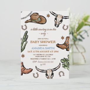 Invitation Baby shower Western Brown Western Cowboy