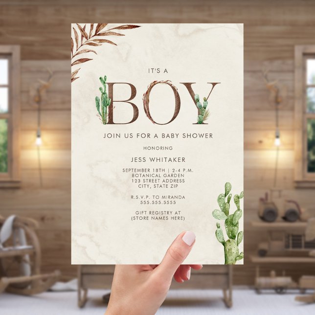 Invitation Baby shower Western Cactus inspiré du cuir de garç (Créateur téléchargé)