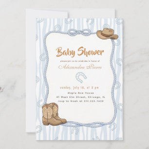 Invitation Baby Shower Western Cowboy Carreaux Bleus Vintage