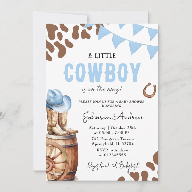 Invitation Baby shower Western pour garçon personnel (Devant)