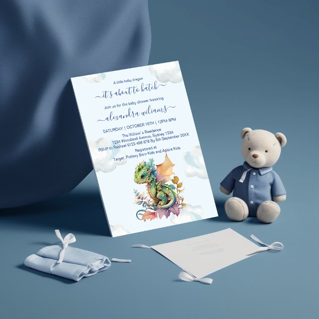 Invitation Baby shower Whimsical Blue Turquoise Dragon (Créateur téléchargé)