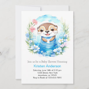 Invitation Baby shower Whimsical Blue Watercolor Otter Boy