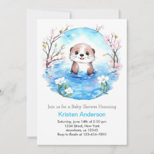 Invitation Baby shower Whimsical Boy Otter Aquarelle