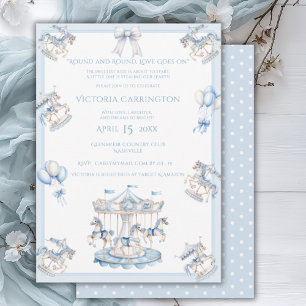Invitation Baby shower Whimsical Carousel Blue Boy
