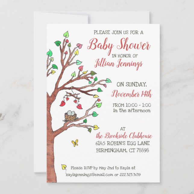 Invitation Baby shower Whimsical de l'Aquarelle de nid (Devant)