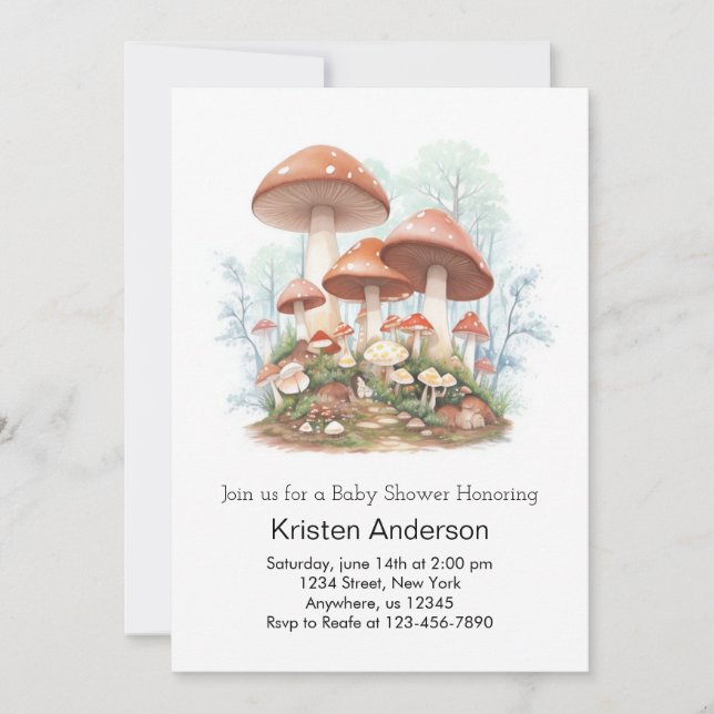 Invitation Baby shower Whimsical Enchanted Champignons (Devant)